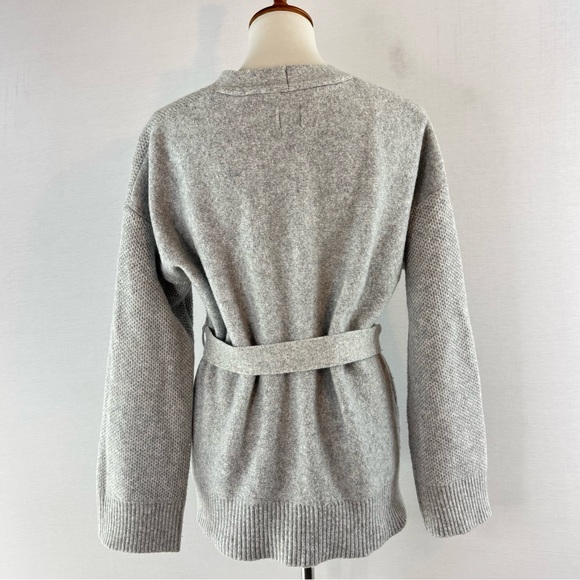 GAP Gray Textured Cotton Blend Belted Wrap Cardigan Sweater - Picture 3 of 11